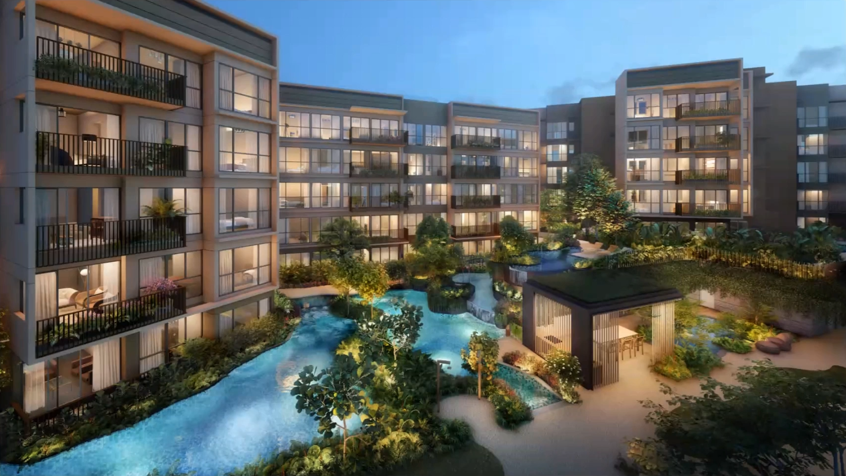 Watergardens-Cascading-Pool-Night-View